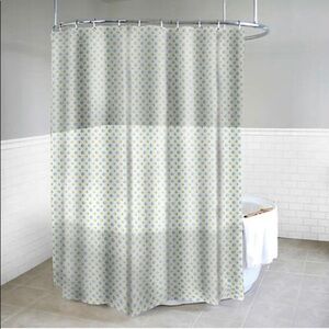 Dot Azure Shower Curtain in Yellow Metal Grommets